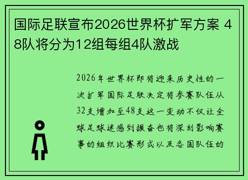 国际足联宣布2026世界杯扩军方案 48队将分为12组每组4队激战